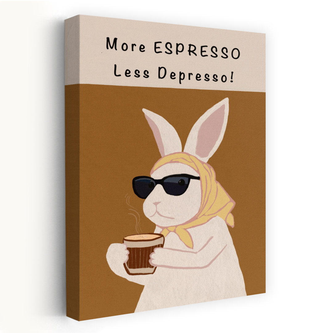 More Espresso Less Depresso Minimalist Rabbit Forest Wall Art Print