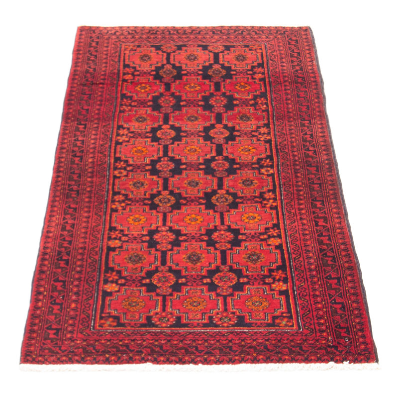 Tapis rouge en laine noué à la main de conception unique 3 pi 2 po x 5 pi 10 po New Age