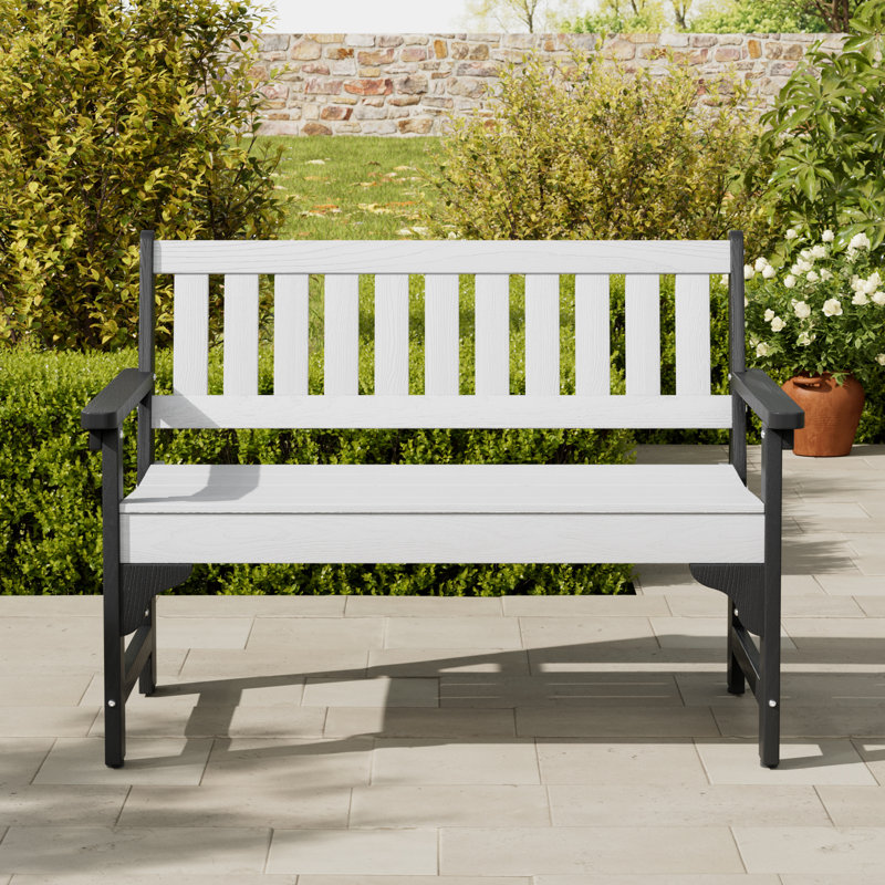 Grand banc d'extérieur en PEHD Driton, Blanc/Noir