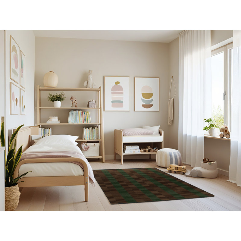 Tapis brun à carreaux lavable à la machine, Rectangulaire 3 pi x 5 pi