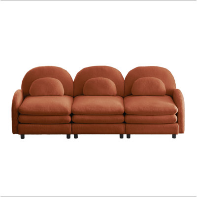 Canapé Teddy en tissu doux à 3 places, dossier incurvé et accoudoirs avec coussins lombaires incurvés, canapé modulaire à 3 places avec coussin de soutien