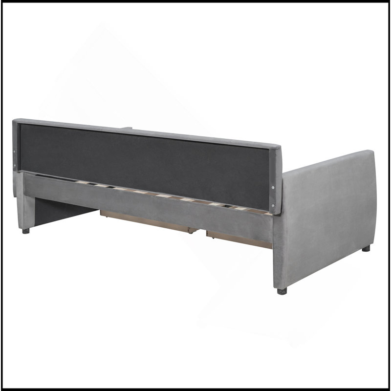 Upholstered Daybed With Trundle, Gray, Twin