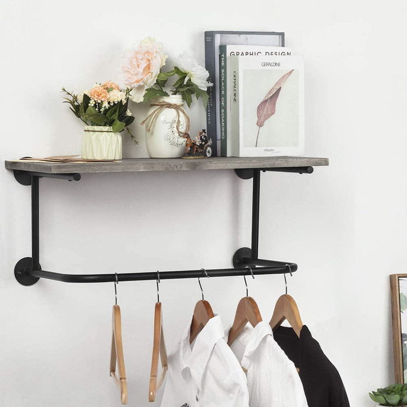 Bracket Shelf with Towel Bar, Gray