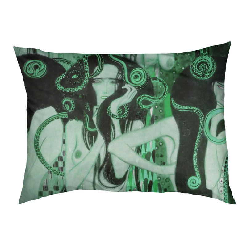 Coussin de designer frise beethoven Carlile, Grand (L 52 po x l 42 po), Vert / Noir
