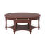 Table basse ovale vintage de 114 cm avec tiroir et étagère de rangement, style campagne française, en merisier-486309542