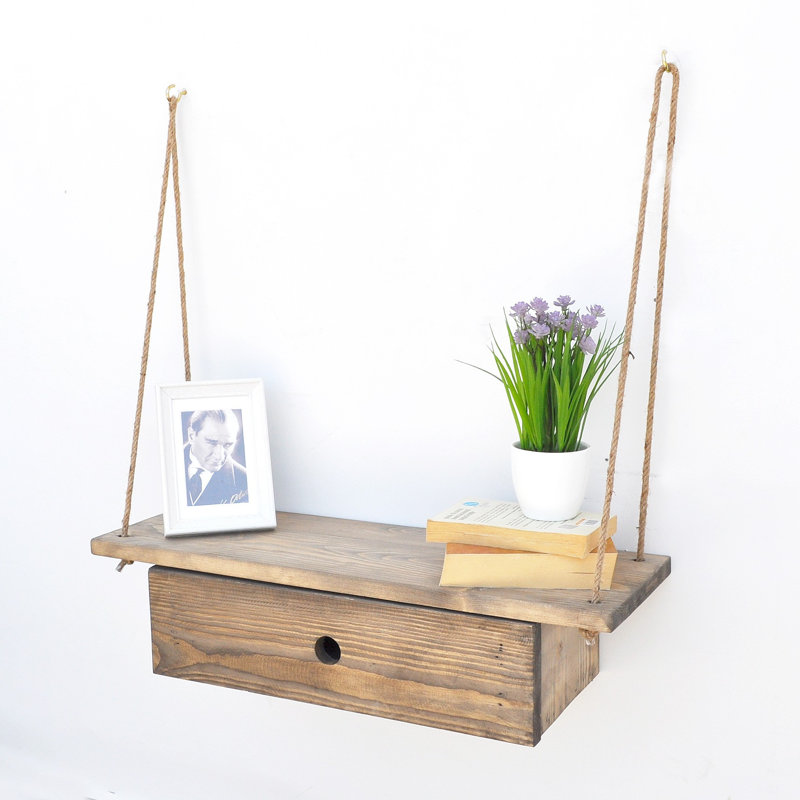 Tablette décorative en bois d'épinette avec tiroir