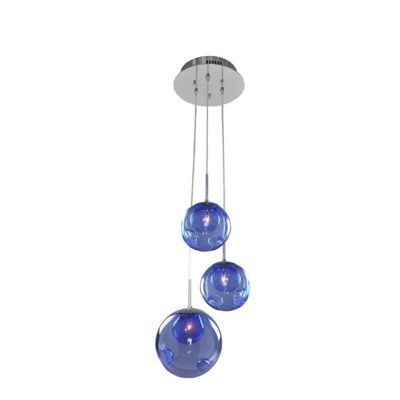 Amber and Chrome Glass LED Cluster Pendant Light