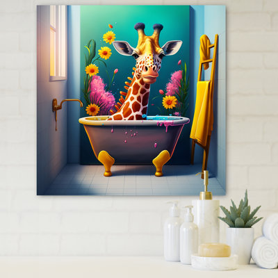 " Giraffe Caricature Splashing Around In A Flower Bath III "