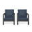 Set Of 2   28" All-Weather Aluminum Patio Armchairs With Thick Blue Cushions & Black Frame-1923930636