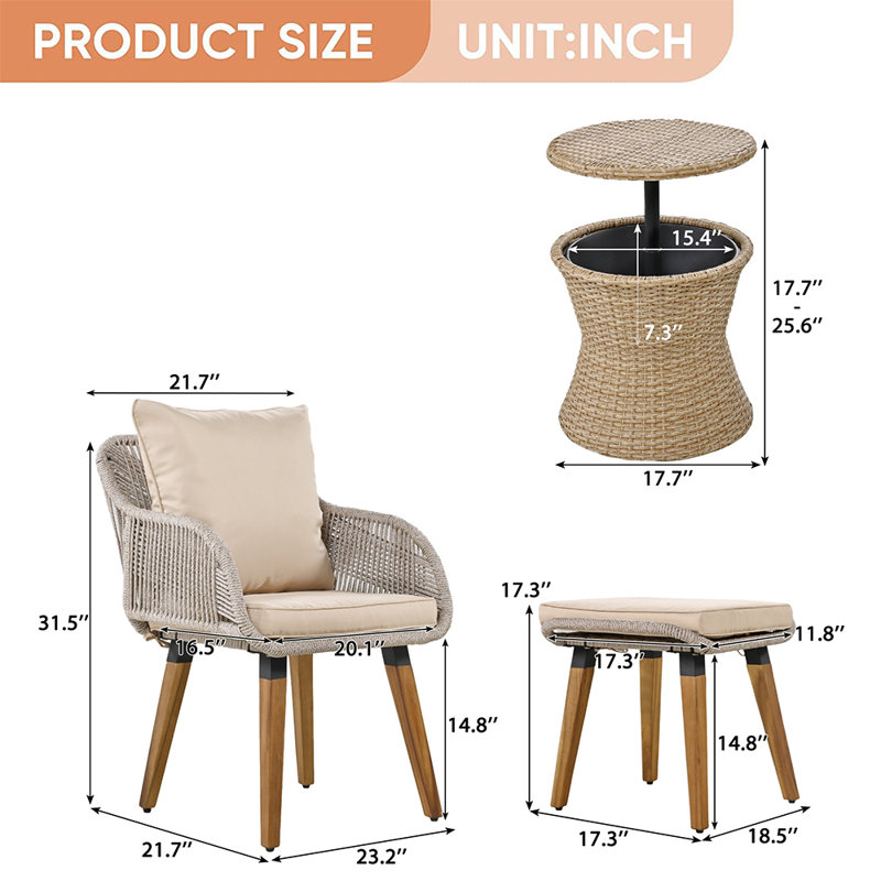 Gignac 2 - Person Patio Conversation Set with Cushions, Khaki
