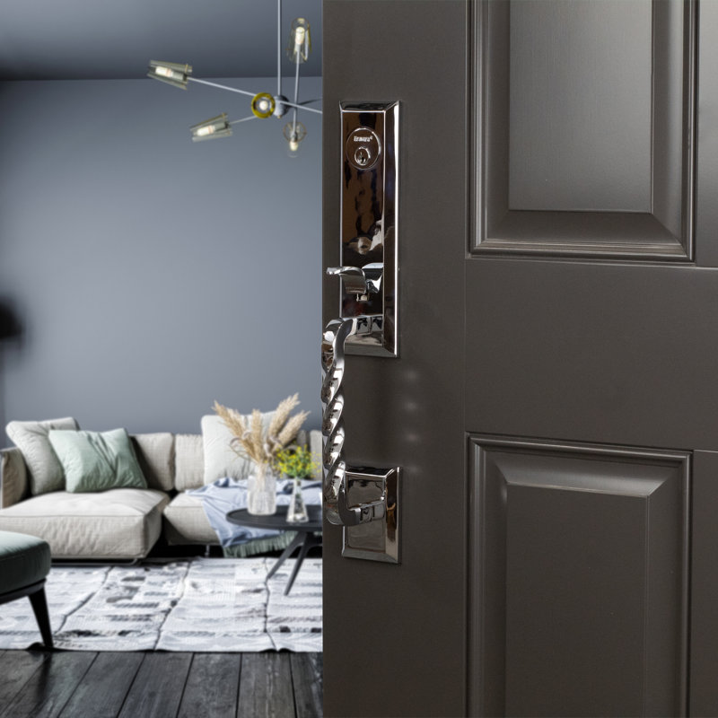 Handle With Lever And Deadbolt, Satin Nickel, Left