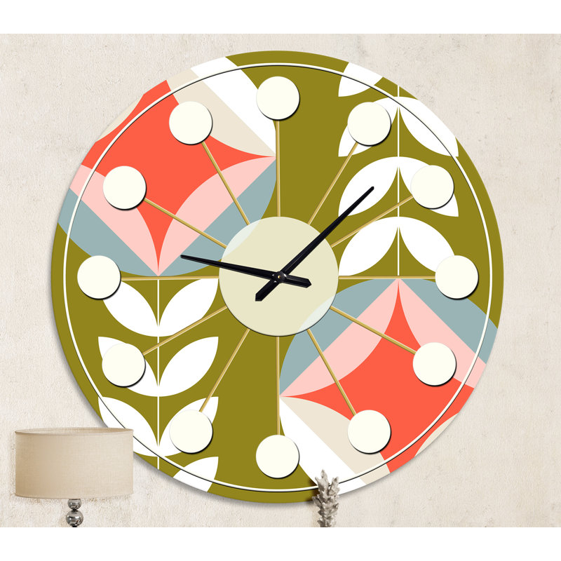Rétro motif botanique rétro I - horloge murale moderne Mid-Century, Moyenne