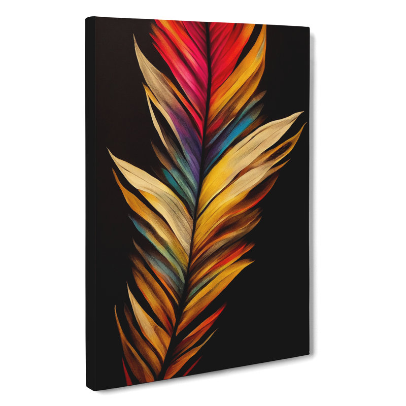 Colourful Feather No.2 - Print, Wrapped Canvas, 50cm H x 35cm W x 3cm D, No Matte