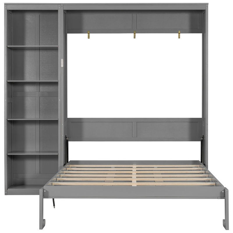 Murphy Bed Wall Bed With Shelves, Gray