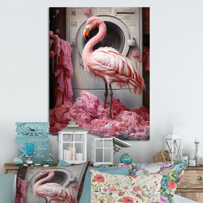 Pink Flamingo Laundry Room Dance 1 - Laundry Metal Wall Art