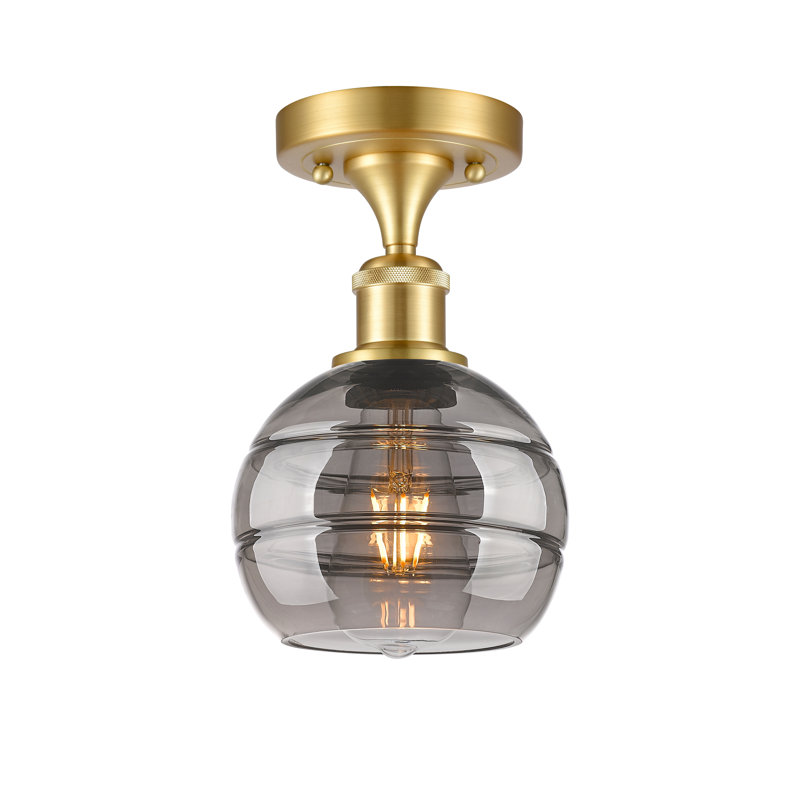 Plafonnier semi-encastré 1 lumière Ballston - Adrieanna, Or satiné, H 9,13 po x l 5,88 po x P 5,88 po, Gris fumée clair