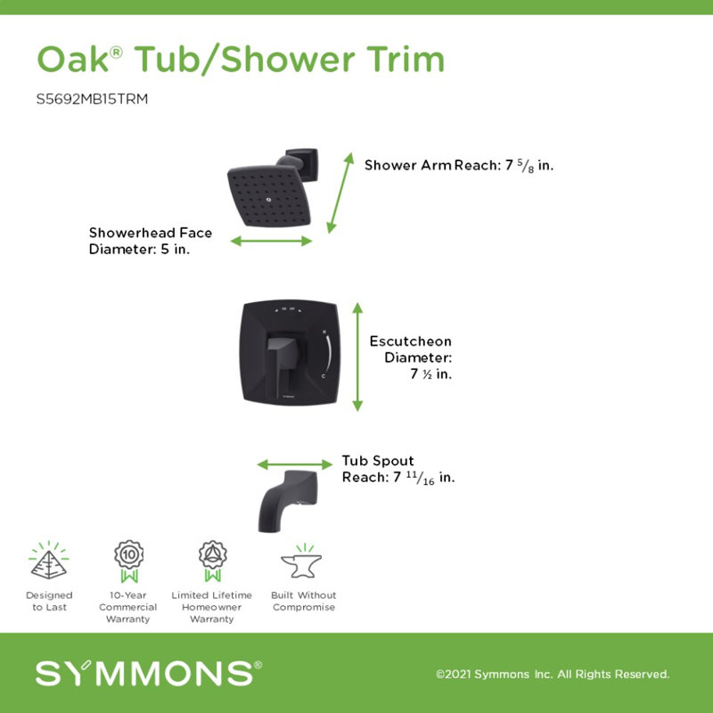 Oak HydroMersion Tub and Shower Faucet with Volume Control, Matte Black