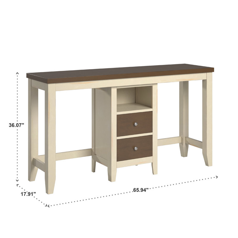 Madalina Dual-Tone Farmhouse Counter Height Dining Set - Table With Storage Unit, Creamy Off White Finish