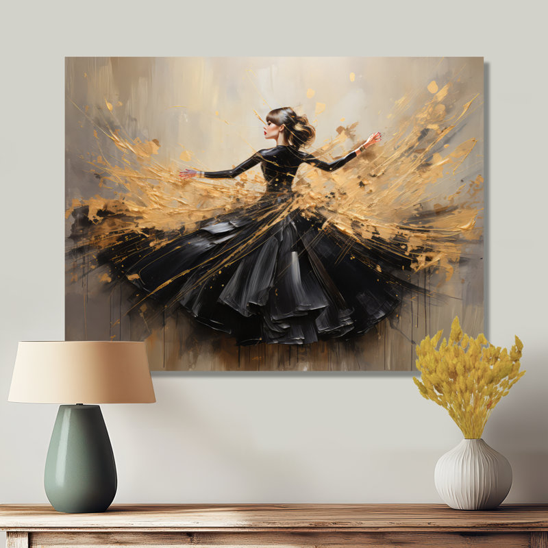 Gold and Black Dance Splash II - Danse, reproduction d'art encadrée, Toile tendue, L 44 po x H 34 po x P 1,5 po