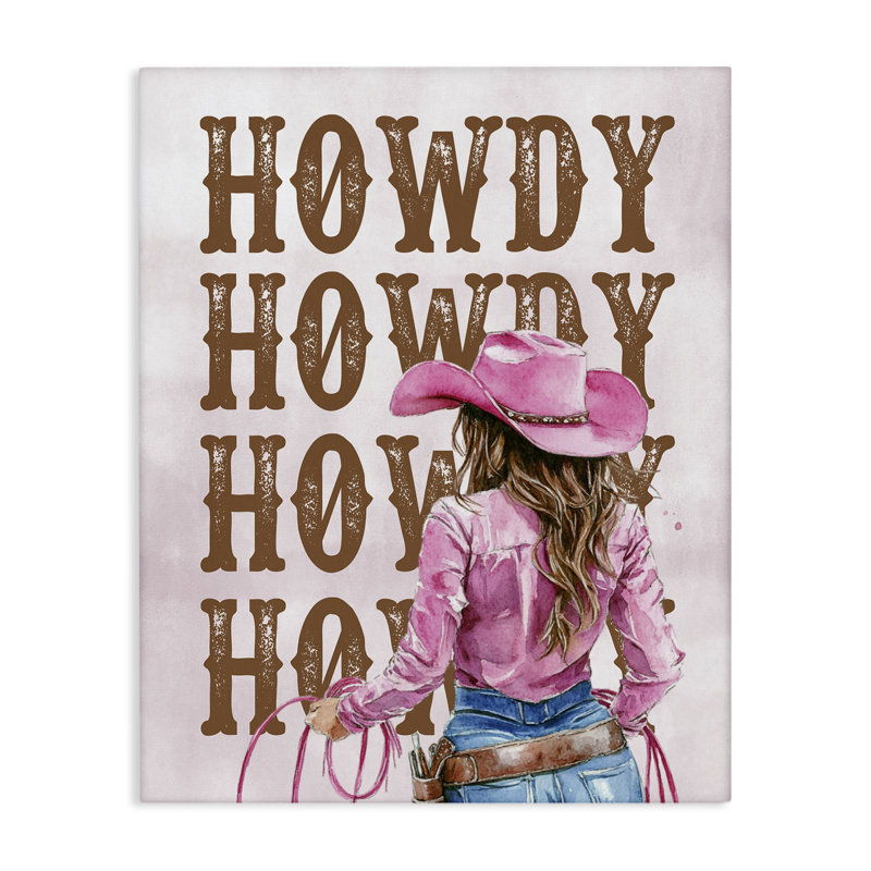 "Brown Howdy Cowgirl", art mural sur toile par lettré et doublé br-340_CN, H 40 po x l 30 po