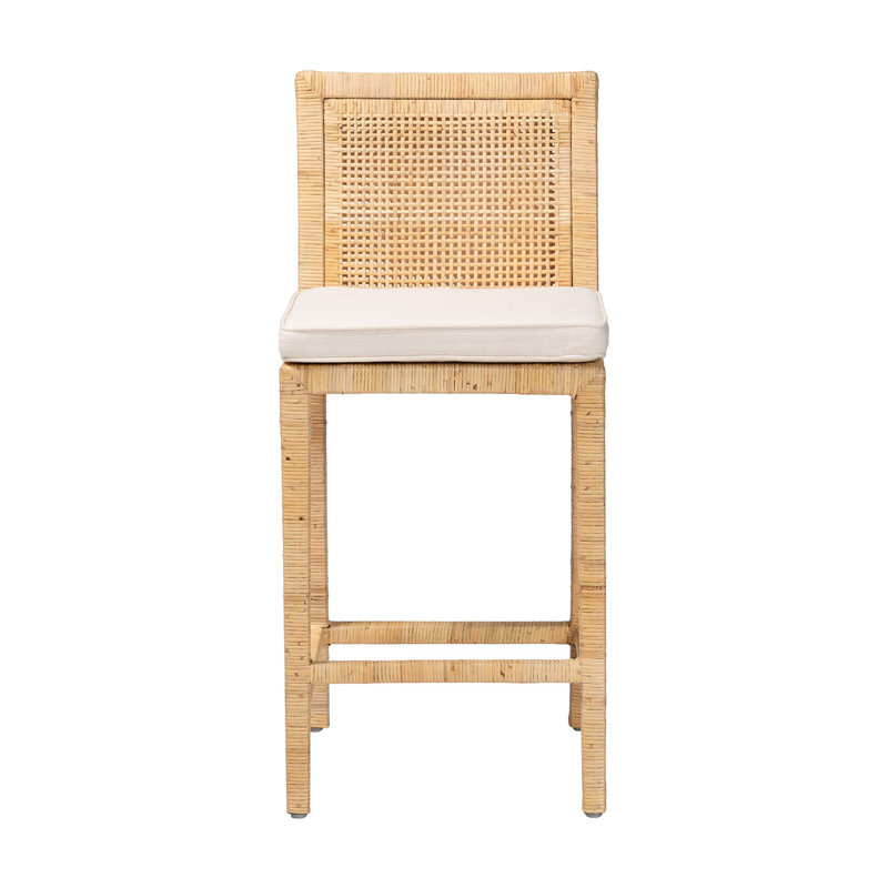 Modern and Contemporary Natural Wood and Rattan Counter Stool