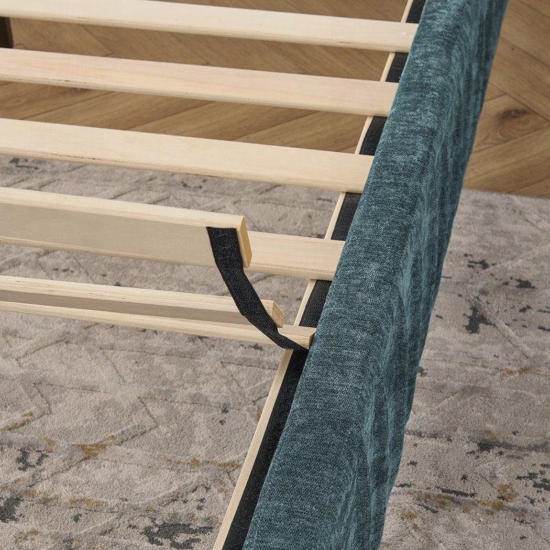 Upholstered Bed Frame With Headboard, King, Blue/Green