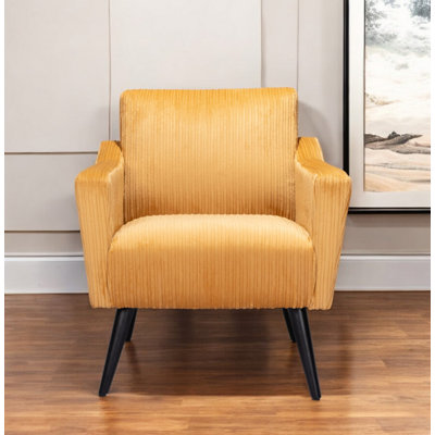 29" Yellow And Black Corduroy Tufted Arm Chair