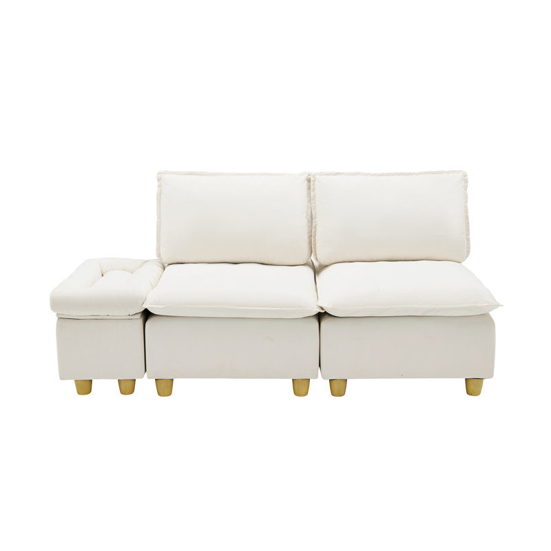 Canapé en flanelle moderne 75,7 po - Dossier réglable et rangement caché, porte-gobelets, Beige