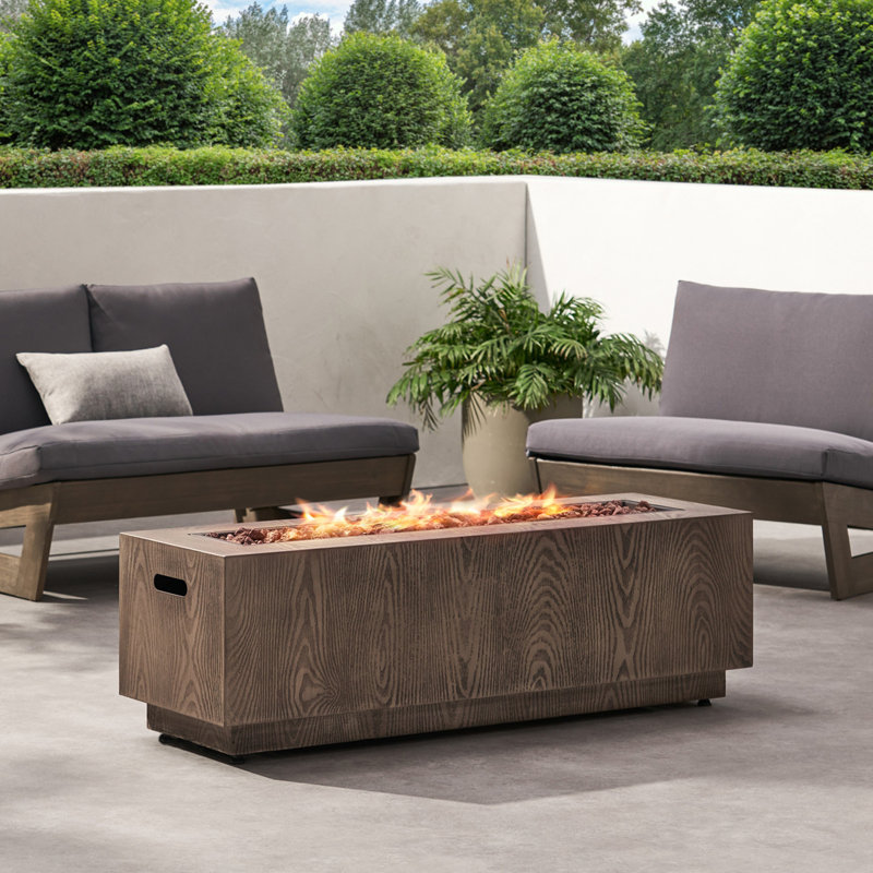Foyer d'extérieur extérieur en fer au propane, H 15,4 po x l 48,1 po x P 14,9 po, Bois