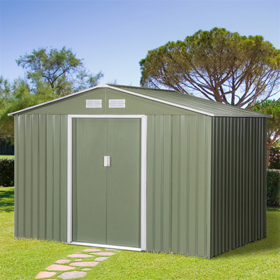9' X 6' Outdoor Storage Shed, Garden Tool House With Foundation, 4 Vents, And 2 Easy Sliding Doors For Backyard, Patio, Garage, Lawn, Green