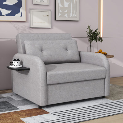 Cedri Twin 41" Wide Linen Cushion Back Futon Chair