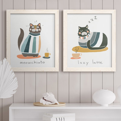 Coffee Cats I - ensemble de 2 reproductions d'art textuel sur toile