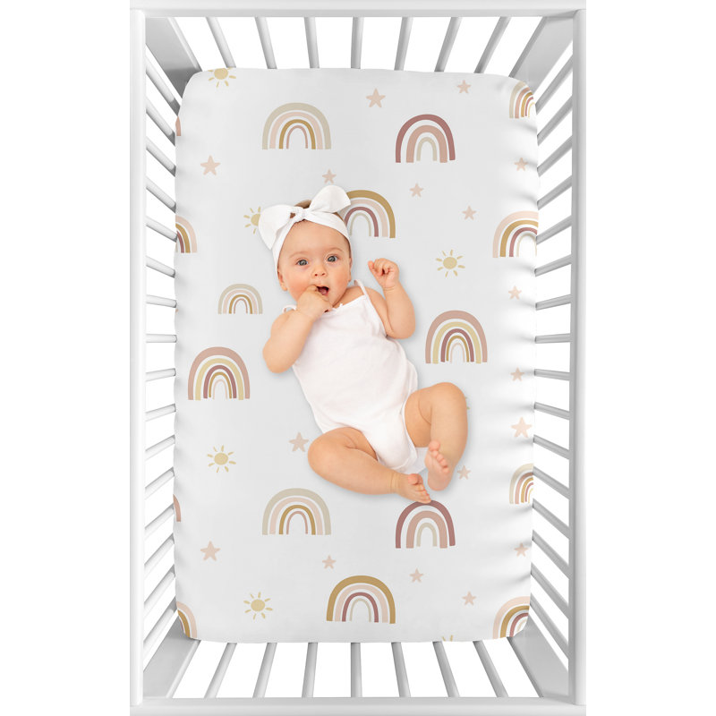 Pink and Yellow Boho Rainbow Mini Crib Sheet Set