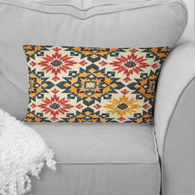 Red Aztec Tiles I - Tiles Lumbar Pillow