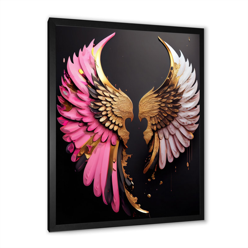 Rose, or et ailes d'ange noires III - Art mural contemporain sur toile glam