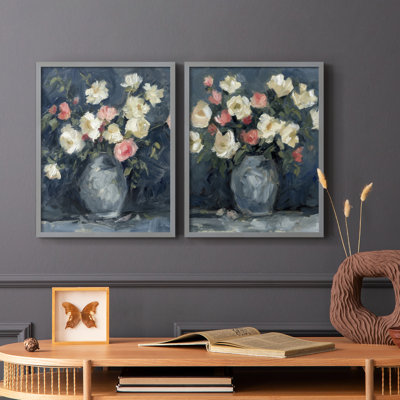Impression florale Impasto I - impression encadrée de qualité supérieure - prête à être accrochée - aucun clou requis - aucun clou requis