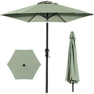  10Ft Outdoor Steel Market Patio Umbrella W/ Crank, Tilt Push Button, 6 Ribs - Sage Green