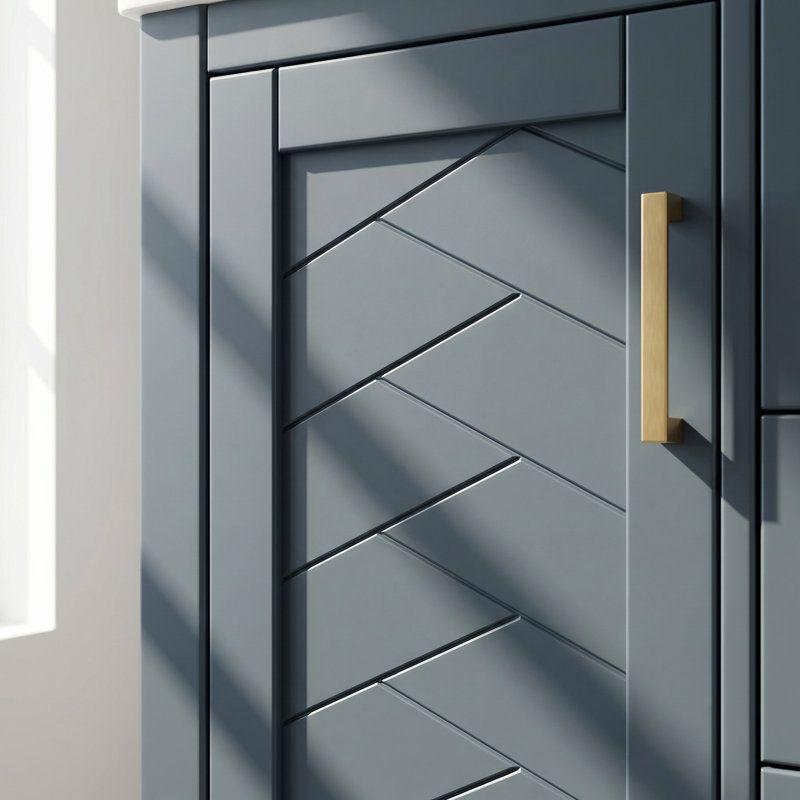 Meuble-lavabo moderne 24 po avec lavabo en céramique intégré, armoire de rangement en bois massif avec 3 tiroirs et 1 porte (noir / bleu)