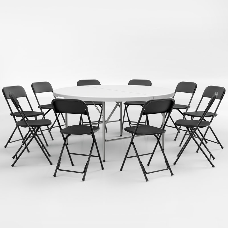 Table pliante en plastique 60 "avec 10 chaises pliantes Landyon pour utilisation extérieure et commerciale Landyon, Noir