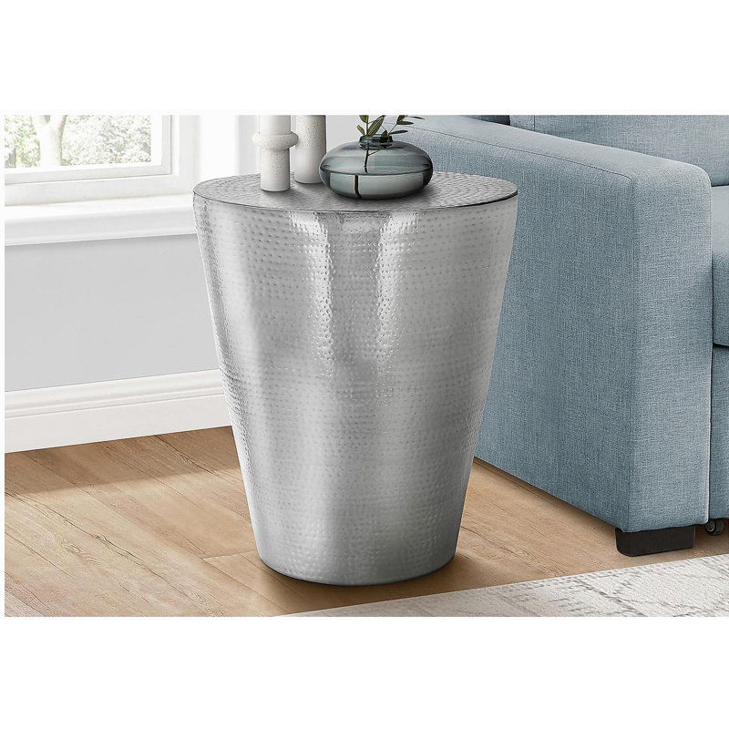 Table décorative, en forme de tambour, table d'appoint, table de bout, métal chromé, moderne, Argent argent