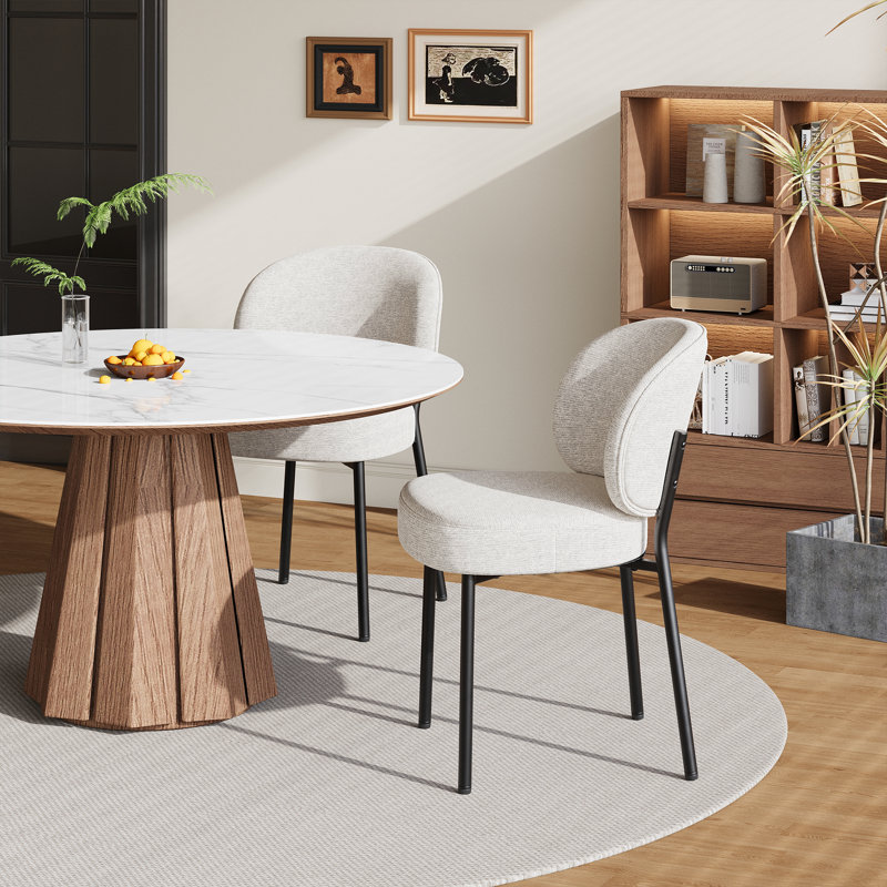 Upholstered Dining Chair with Thick Cushioned Seat, Beige