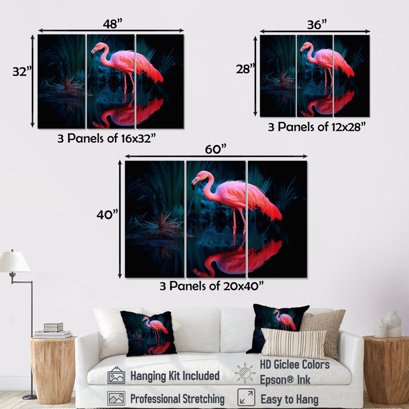 «Pink Flamingo Paradise II», ensemble d'art sur toile, H 40 po x l 60 po