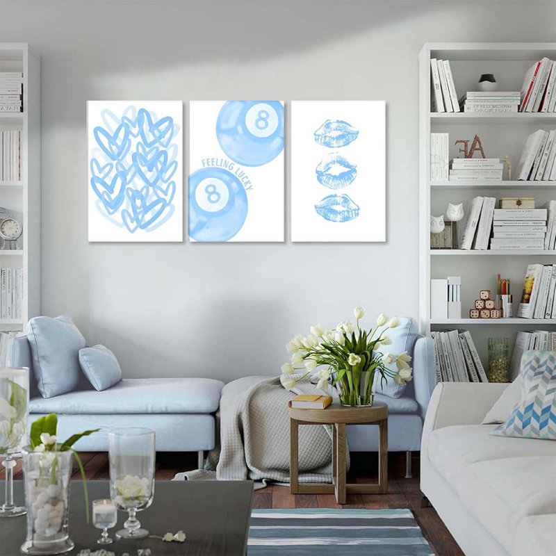 3 Piece Wrapped Canvas Print, 40 cm H x 30 cm W, Blue