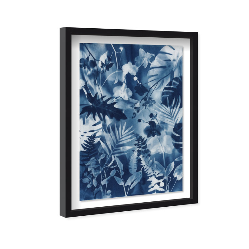 Blue Foliage Print by Oliver Gal, 31.5"H x 46.5"W, Black Shadowbox