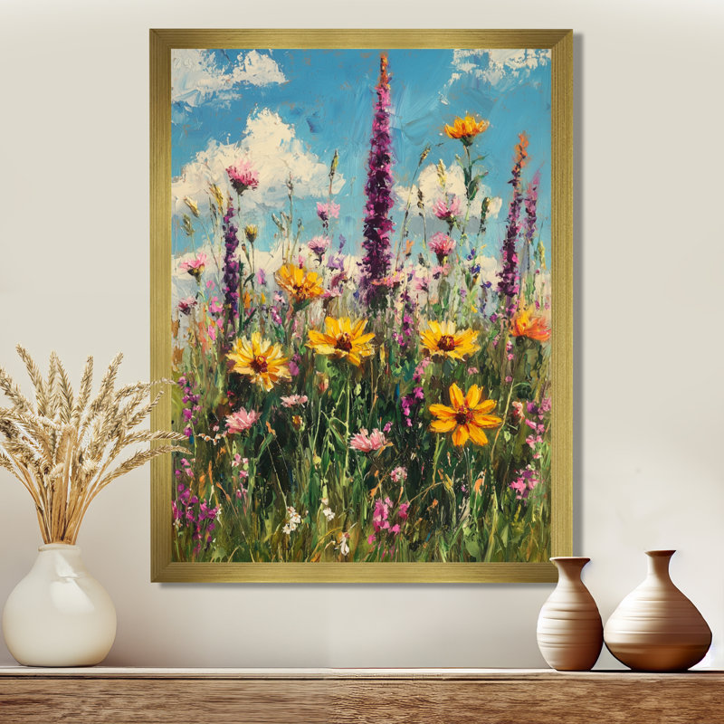 Barret - Floral Canvas Art Print, H 32 po x l 24 po, Reproduction encadrée sans passe-partout, Doré