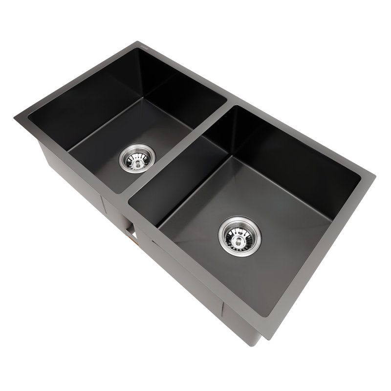Two Bowls Stainless Steel New Kitchen Bar Sink, Black