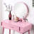Pink Wood Vanity And Stool With Tapered Legs Spacious Drawer Contemporary Solid Build Elegant Design-606378710