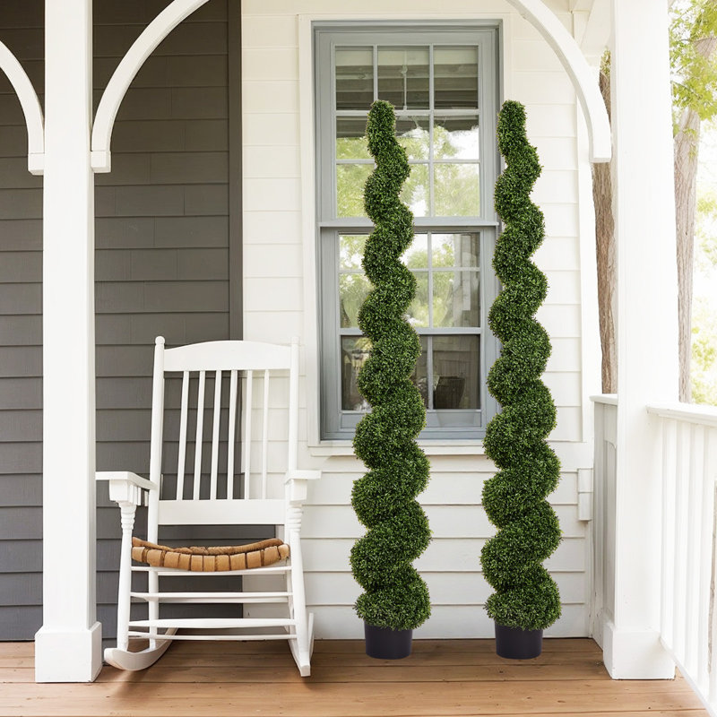 Artificial Potted Spiral Green Boxwood Topiary, 82.7" H x 13" W x 13" D