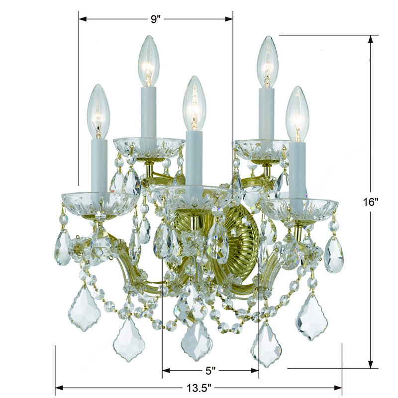 Weekes 5 - Light Candle Wall Light, Gold, Majestic Wood Polished