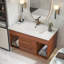Meuble-lavabo simple 35,4 po Mid-Century avec lavabo encastré en céramique intégré